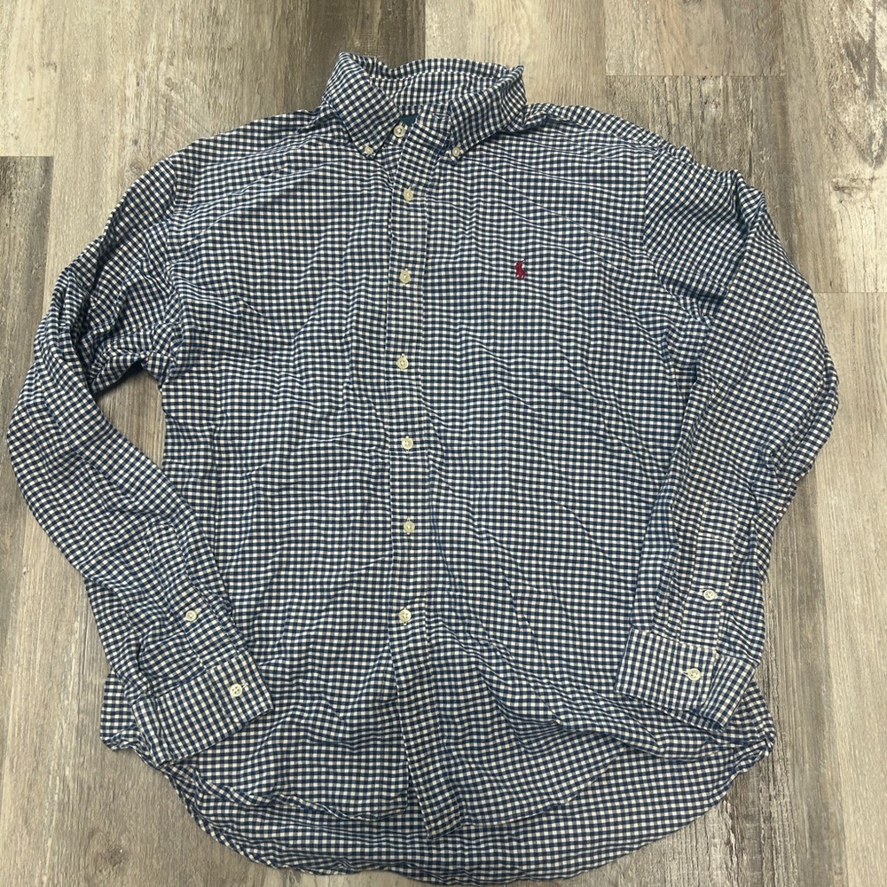 Ralph Lauren Custom Fit Blue/white Plaid Long Sleeve Men’s Button Down Size XL